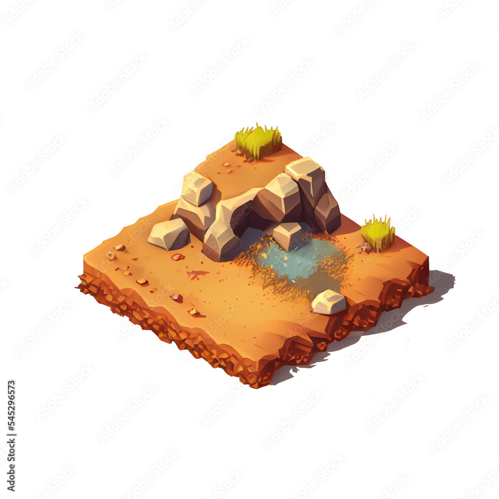 illustration of an isometric desert island game asset concept art ...