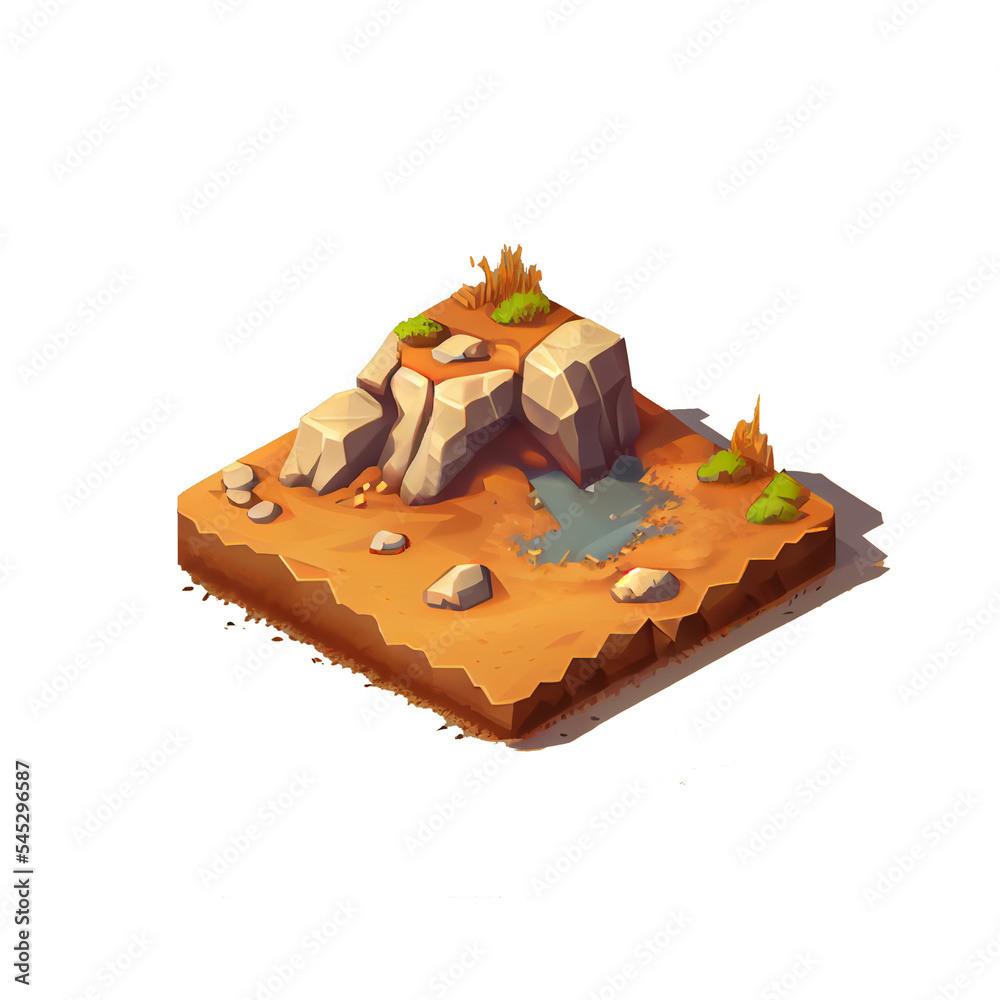 illustration of an isometric desert island game asset concept art ...