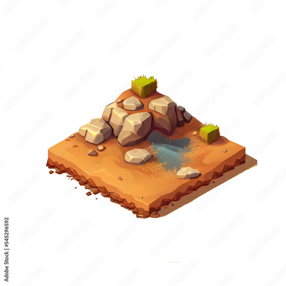 illustration of an isometric desert island game asset concept art ...