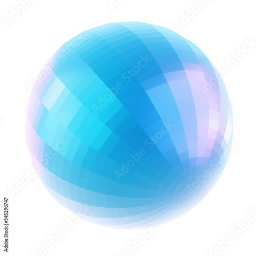 3d kaleidoscope sphere in opal stained glass material. Blue pearl color png circle element.