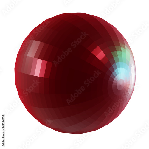 3d kaleidoscope sphere in opal stained glass material. Dark red color png circle element.