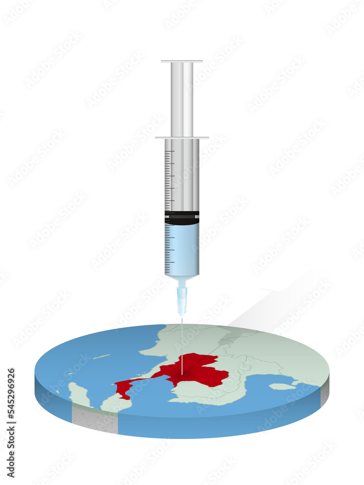 Vaccination of Thailand, injection of a syringe into a map of Thailand. Stock Illustration