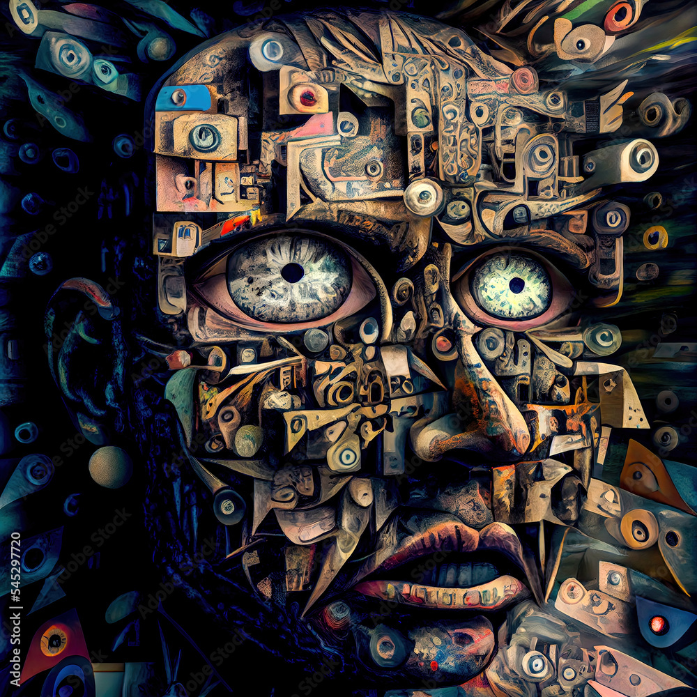 Schizophrenie Psyche Psychose gespaltene Persönlichkeit Gemütskrankheit Wahrnehmung sozialer Rückzug Freudlos Motivationslos AI Digital Art Illustration Background Backdrop