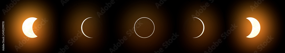 full solar eclipse set in different phases 3d-rendering full solar eclipse set in different phases 3d-rendering