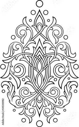 Stylized contour Victorian Gothic ornament. Tattoo, ornamental design element, for mehndi