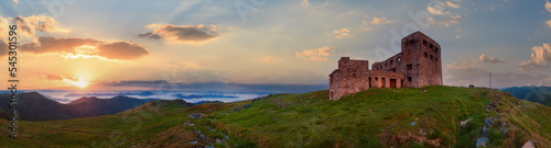 Summer Pip Ivan mountain top with fortress - observatory ruins (Chornogora Ridge, Carpathian, Ukraine)
