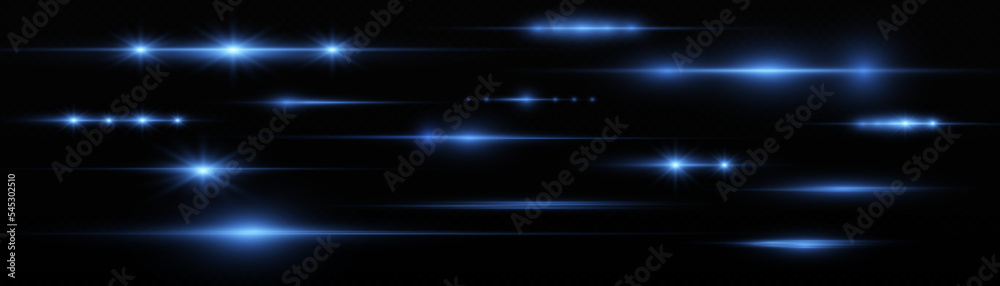 Horizontal line light blue Laser beams Spark star