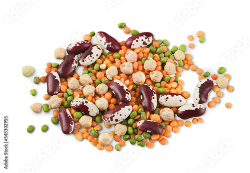Fotografie Raw beans and lentils isolated on white