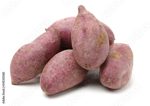 Purple Colored Sweet Potatoes on White background
