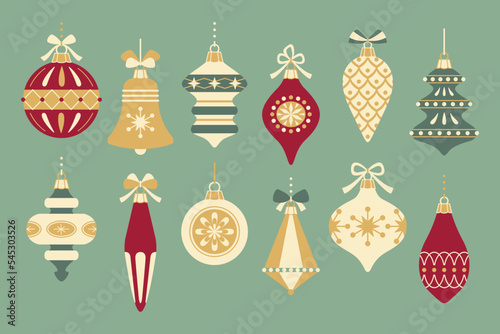 Christmas ornaments collection in retro style.