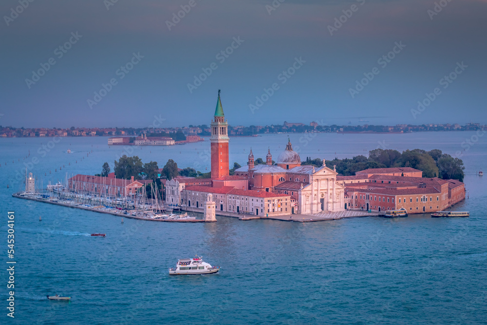 San Giorgio Maggiore island from above St. Mark's Square and Grand canal, Venice