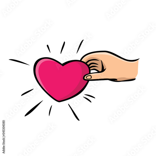 donation icon design illustration. hand hold red heart sign and symbol. charity vector illustration.