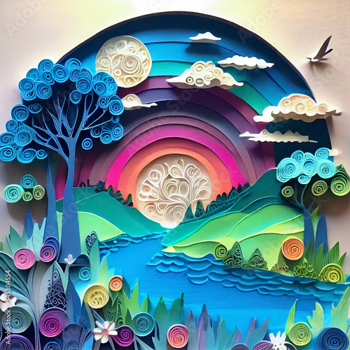 illustration of landscapes in paper cuts