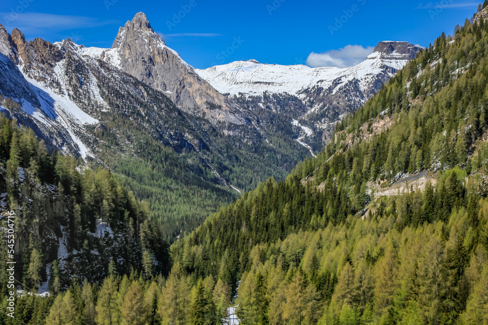 Snowcapped Marmolada mountain in Dolomites alps, Italy