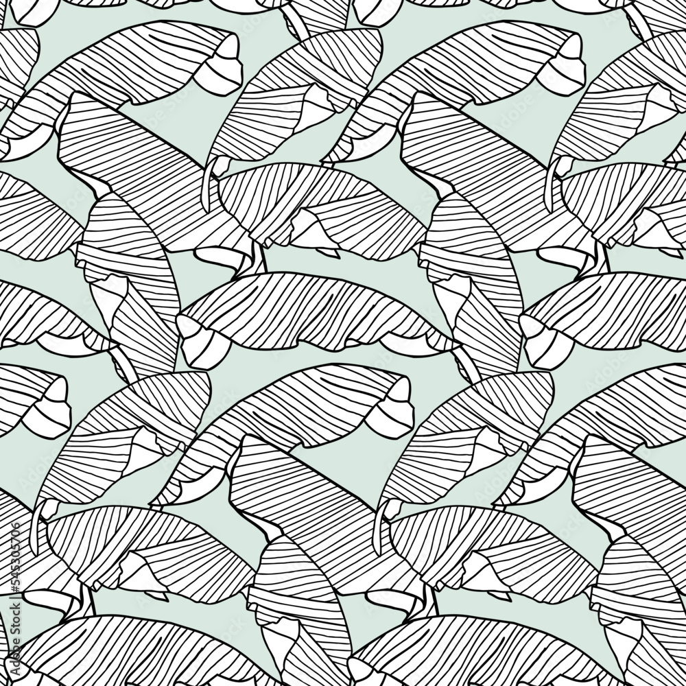 Jungle leaves hand drawn line art palm tropical leaf seamless pattern Jungle leaves hand drawn line art palm tropical leaf seamless pattern