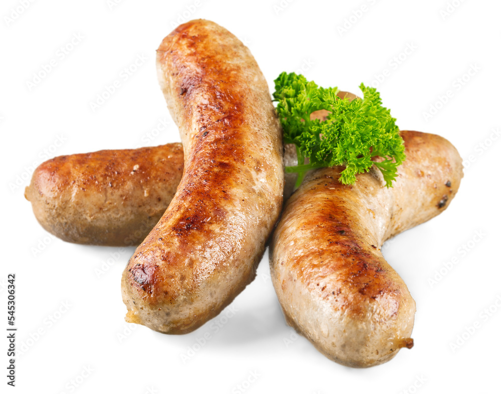 Tasty hot fried sausages with herbs Tasty hot fried sausages with herbs