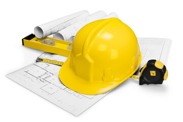 Hamlet with construction tools and drawings