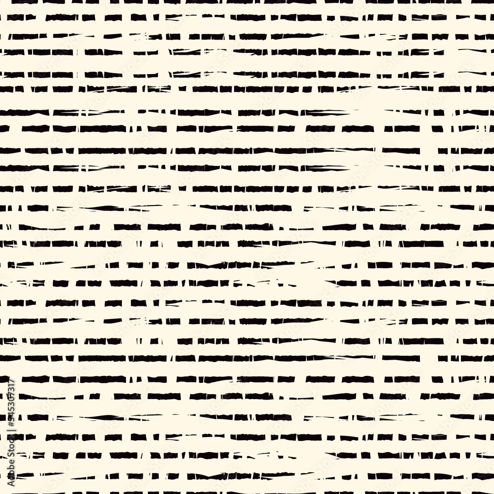 Grunge geometric seamless pattern. Brush freehand stripes print. Thin rough edge ink lines. Horizontal dash strokes