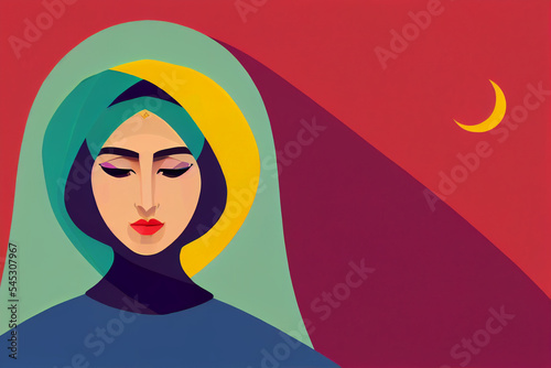 Flat design iranian woman wearing hijab illustration. Multi ethnically culture photo