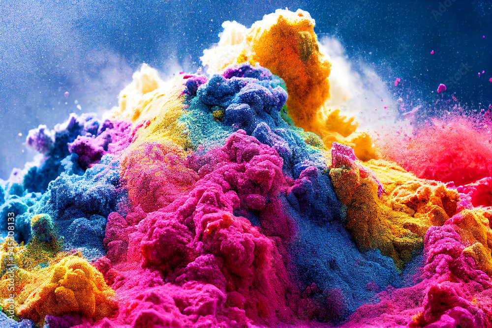 holi paint color powder explosion close up image, hindi celebration concept, india festivity day
