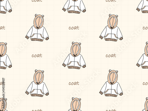 Coat cartoon character seamless pattern on cream background