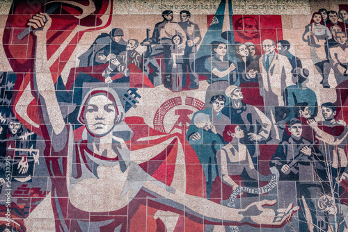 DDR communist propaganda mural mosaic on the Dresden Kulturpalast, Germany