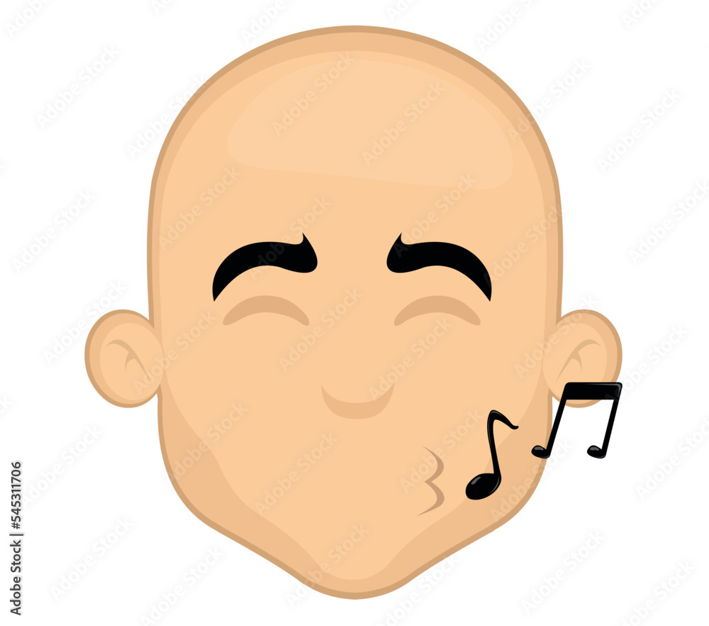 vector illustration of a cartoon bald man face whistling with musical notes vector illustration of a cartoon bald man face whistling with musical notes
