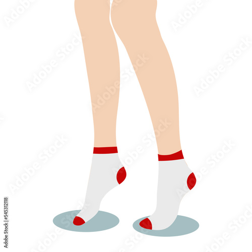 Women feet in white socks on light background