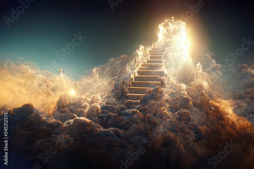 Fotobehang illustration of stairs on the way to heaven