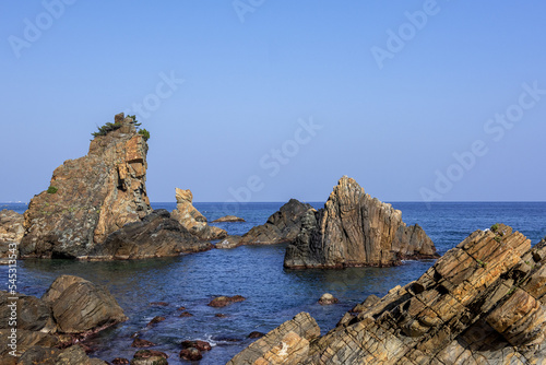 Beautiful rock and bolders on the seashore along the coastline 