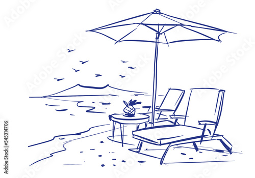 beach chair with umbrella vector for card illustration decoration