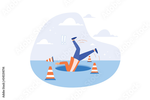 Failure or mistake causing catastrophe despair, problem or risk from crisis or recession, danger or business accident, trouble, loss or pitfall concept, flat vector modern illustration