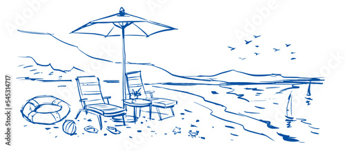 illustration of a umbrella on the beach vector for card illustration decoration