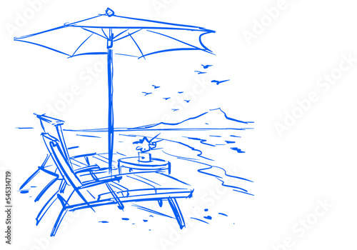 beach chair and umbrella vector for card illustration background
