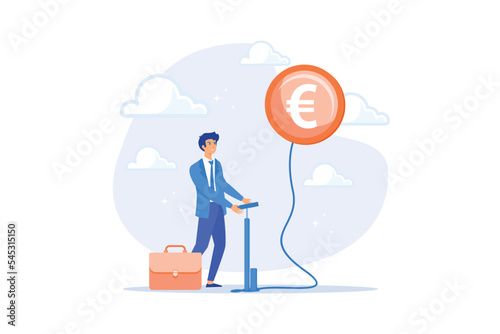 Inflation in Europe causing by energy shortage, interest rate policy to reduce inflation, Euro recession or money devaluation concept, flat vector modern illustration