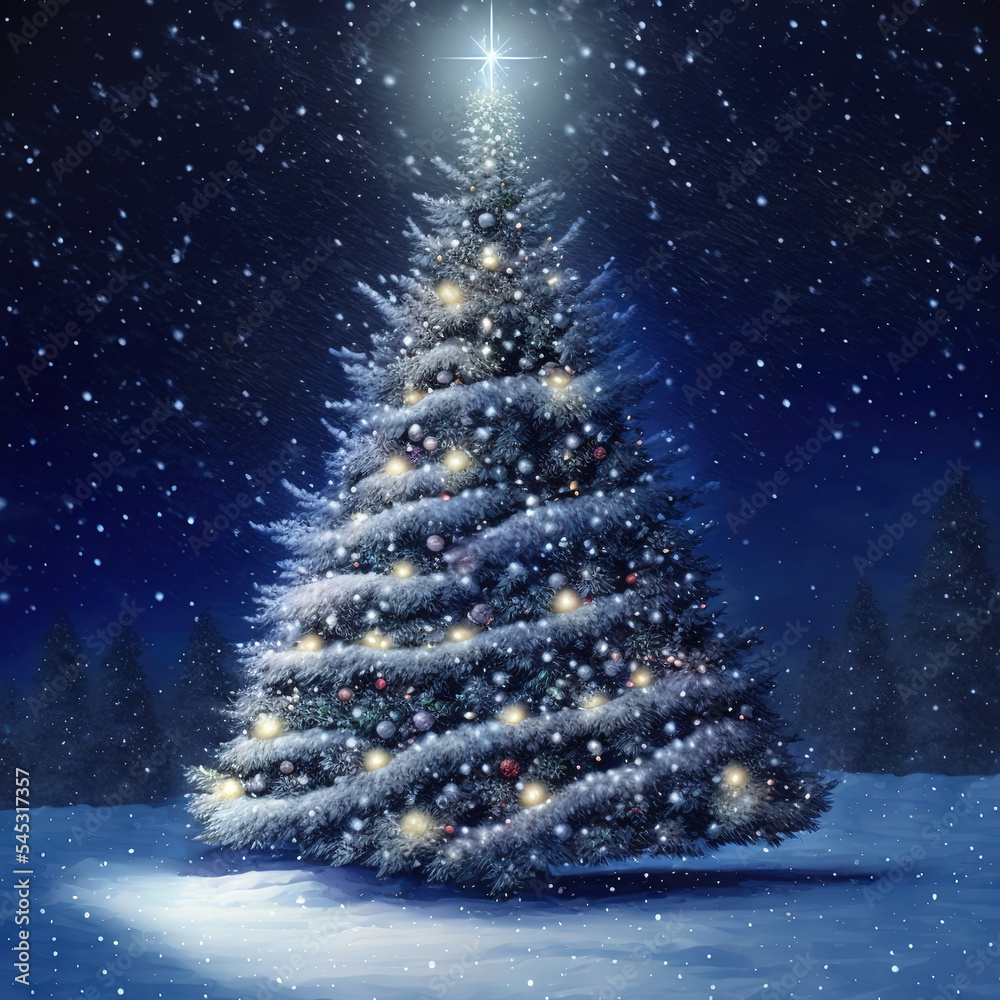 Christmas Tree in Snow, AI Generated Illustration Christmas Tree in Snow, AI Generated Illustration