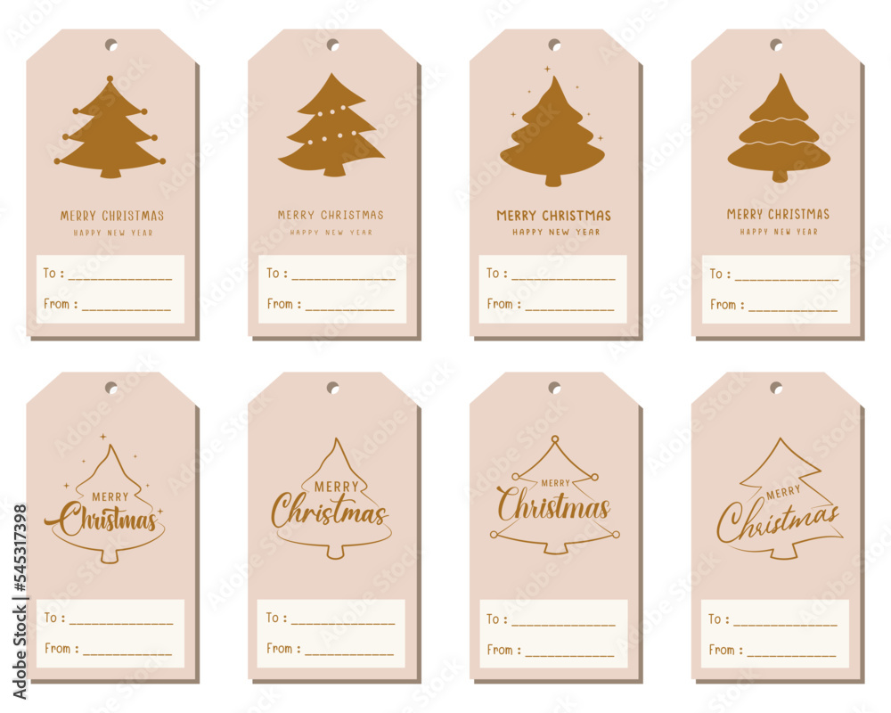 Merry Christmas and Happy New Year gift tags, greeting cards and more.