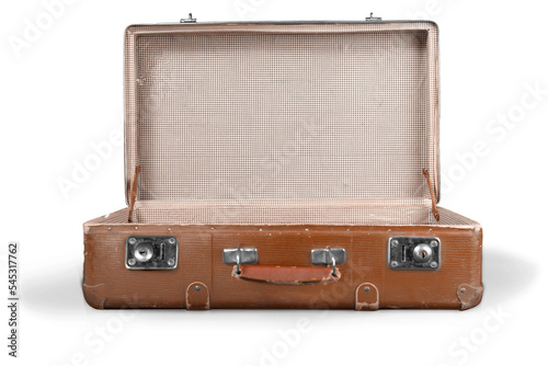 Open old Used brown travel Suitcase