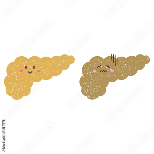 手描きのかわいい元気な膵臓と弱った膵臓