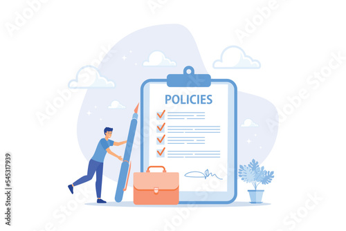 Company policies document, legal of term and services, agreement or process to follow, corporate rules or guidance concept, flat vector modern illustration