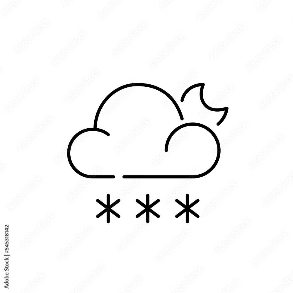 Snow at night. Weather forecast icon. Pixel perfect, editable stroke simple design Snow at night. Weather forecast icon. Pixel perfect, editable stroke simple design