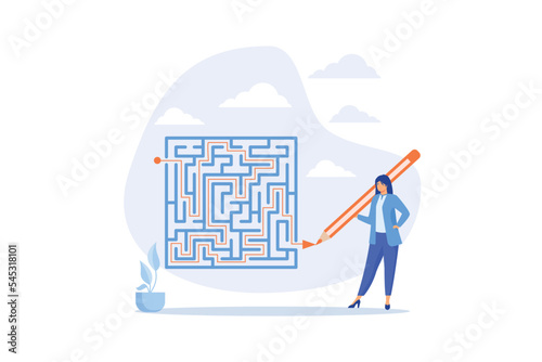 Workaround or solution to bypass problem or difficulty, creativity to overcome obstacle or solving business problem, avoiding path concept, flat vector modern illustration