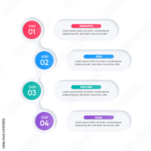 4 vertical steps infographic design. Colorful and modern style design.