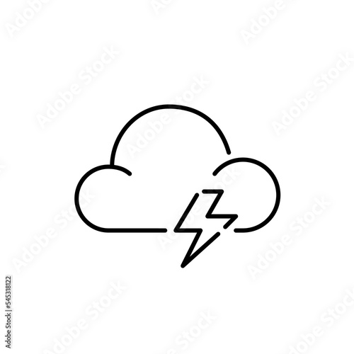Cloud with lightning. Thunderstorm weather forecast icon. Pixel perfect, editable stroke simple design