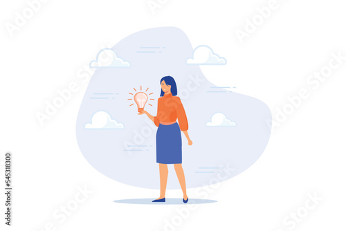 Businesswoman thinking about idea, solution or strategy planning, career or occupation, expertise or professional to solve problem concept, flat vector modern illustration