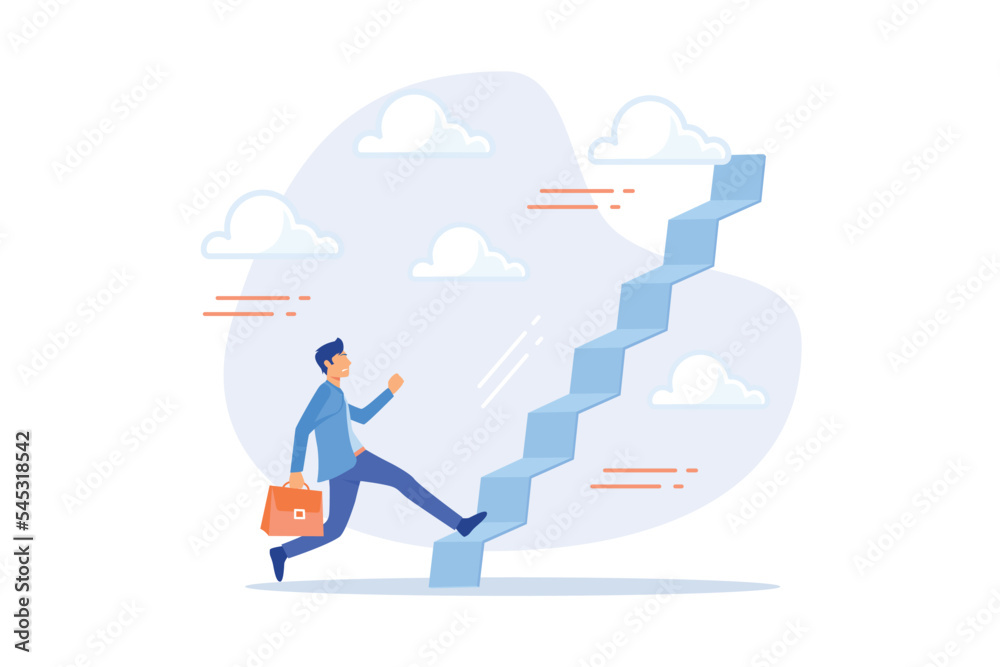Ladder of success, stair way to succeed and reach business target, growth or growing career path, motivation and career advancement opportunity concept, flat vector modern illustration