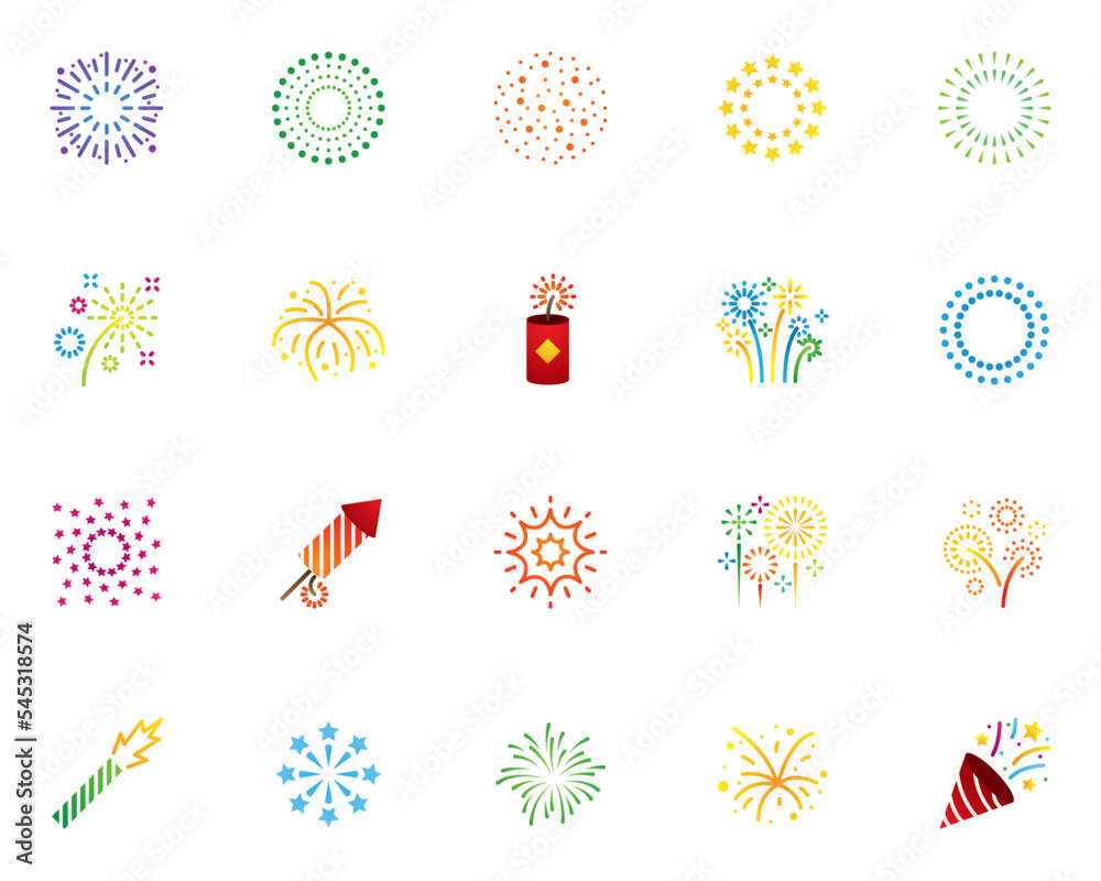 Fototapeta premium set of firework icons, celebration, happy new, year