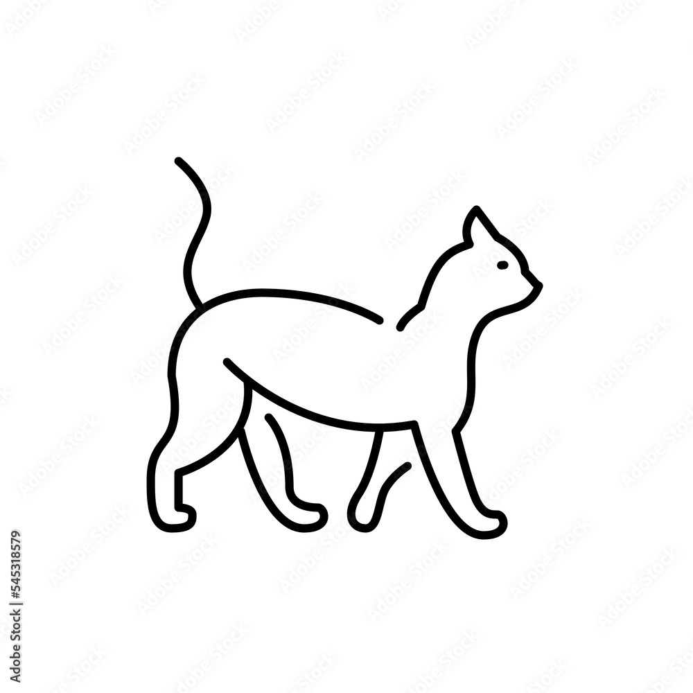 Walking cat icon. Pixel perfect, editable stroke