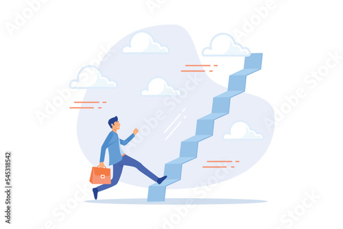 Ladder of success, stair way to succeed and reach business target, growth or growing career path, motivation and career advancement opportunity concept, flat vector modern illustration