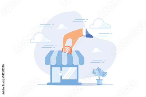 Funding small business, backing startup project or banking loan to start new business, investment or saving to open new shop concept, flat vector modern illustration © Alwie99d